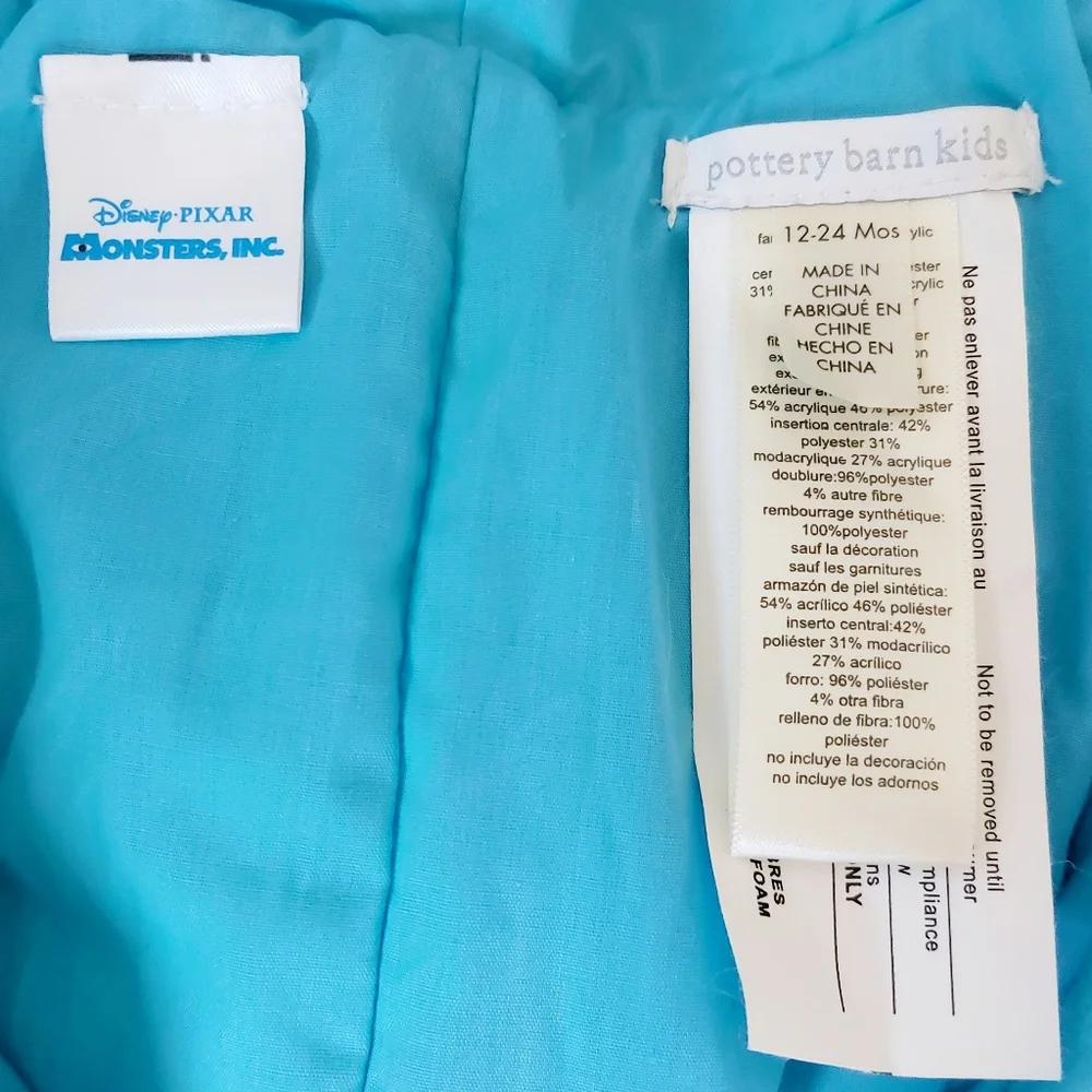 NWT Sulley Monsters Inc One Piece Costume 12-24m Pottery Barn Kids (no slippers)